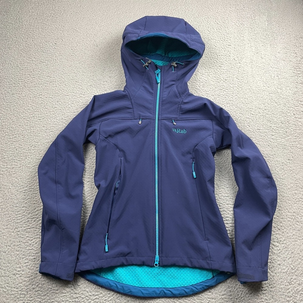 Rab Sentinel Softshell Jacket Womens XS Blue Helmet Hood Full Zip Outdoor